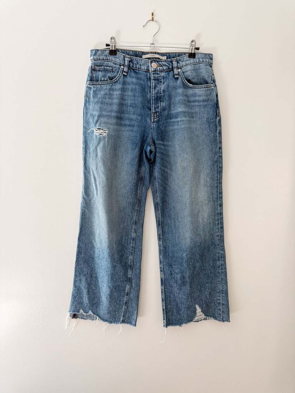 Hudson Jeans High Rise Wide Leg Cropped Distressed Hem Jeans Size 29